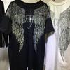Oversized Rhinestone Englevinger Harley T-skjorte Klær for Kvinner Menn Hip Hop Streetwear Løs Kortermet T-skjorte