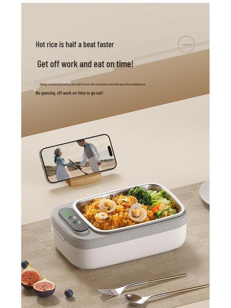 Rechargeable Electric Lunch Box, Waterless, 304 Stainless Steel Liner, Hot Meal Device for Students/Office Workers.
