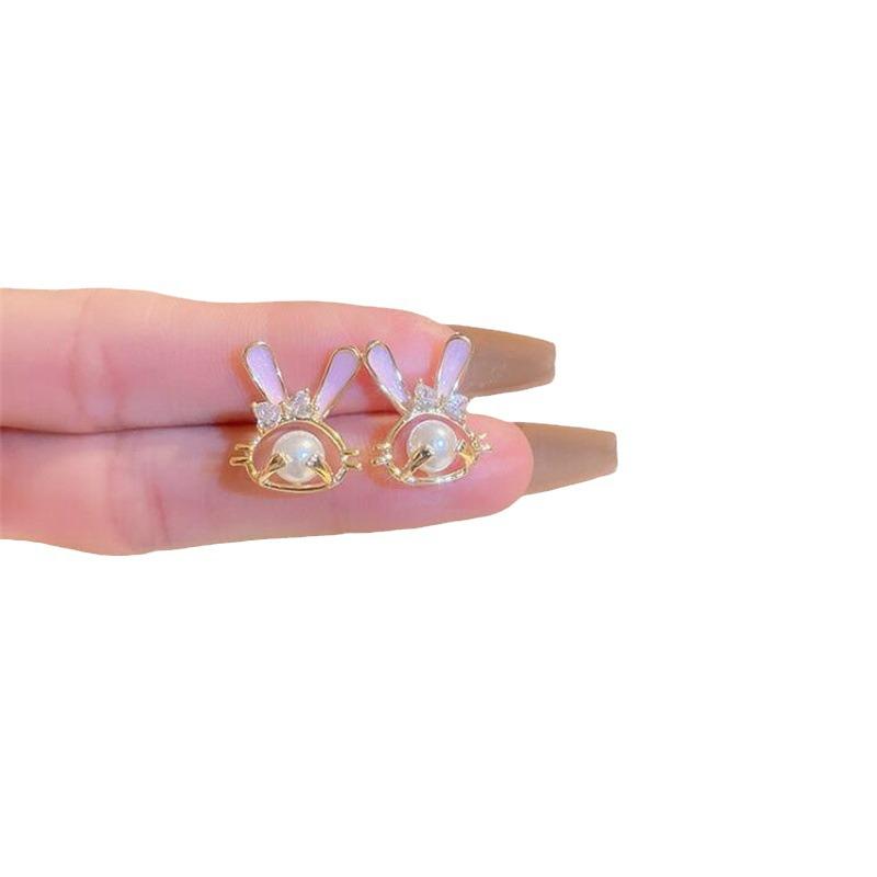 Korean Pearl Rabbit S925 Sterling Silver Stud Earrings