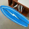Solid Blue Surfboard Shaped Area Rug, Minimalist White Line Irregular Fluffy Floor Mat, Non-Slip Creative Coastal Carpet for Bed
