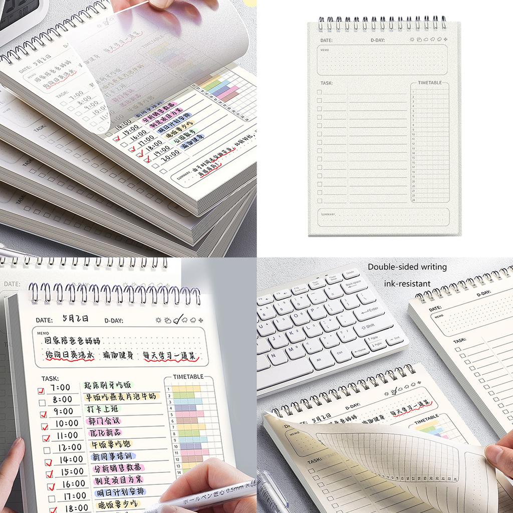 Coil-binding Planner Daily Weekly Planner Notebook Academic Planner 160 Page Double-sided Writable for Daily Journaling