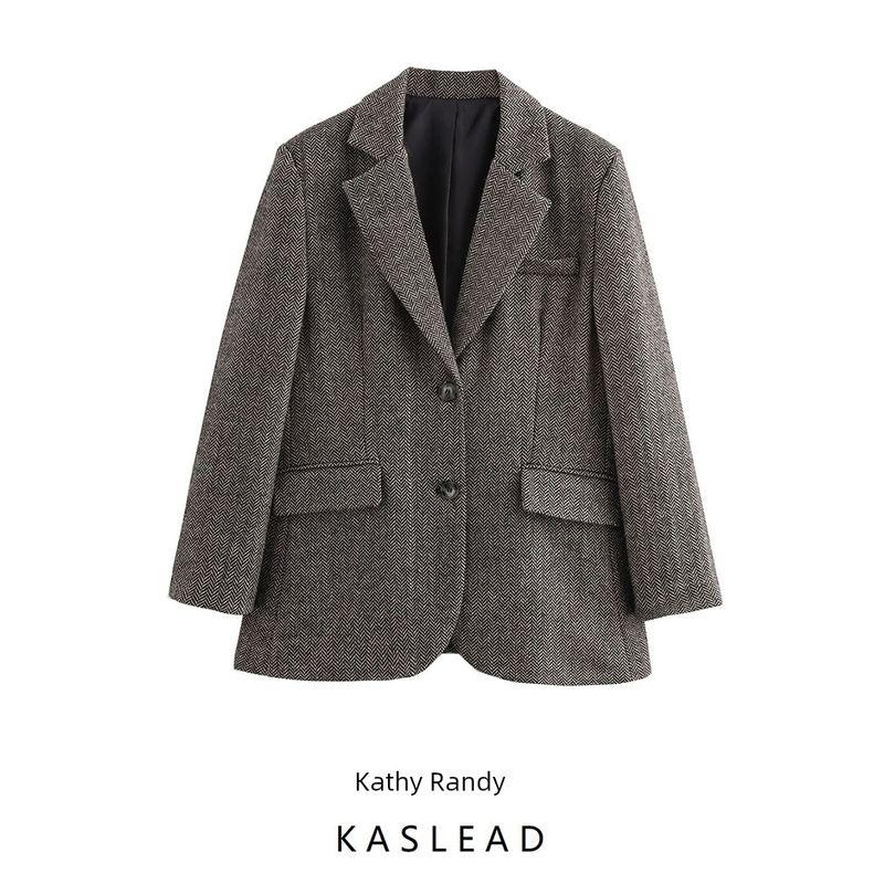 Kaslead New Arrival Women's Clothing Fashion Style Stylish Simple and Versatile Casual Herringbone Fur Suit Outwear