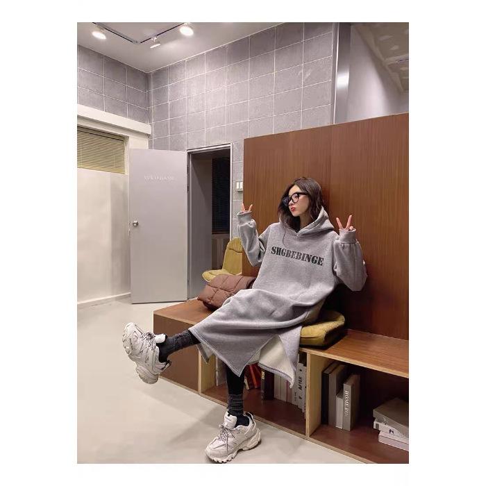 YYFS Women's Fashion Fall Winter Long Sleeve Hooded Loose Waistline Casual Dresses