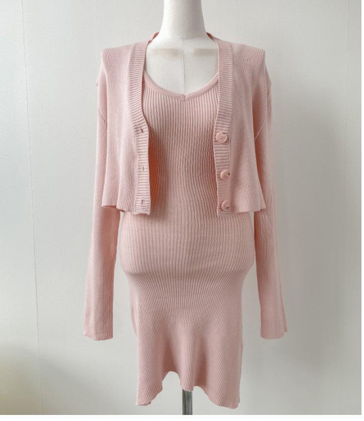 Тондэмун Южная Корея сексуальный женственный кардиган и платье комплект – легкая роскошная мода. One Size розовый