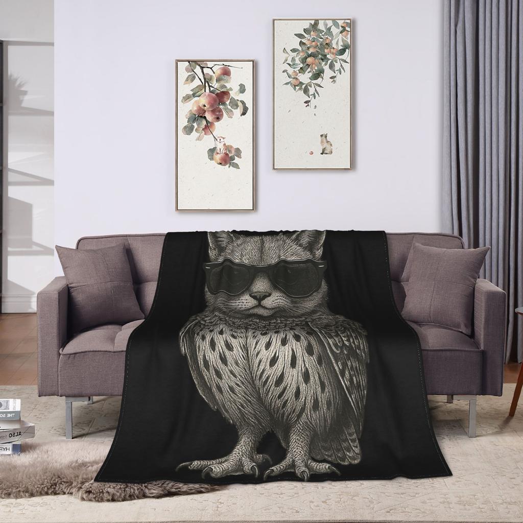 Funny Cat Owl Lover. Meowl Trending Cat Meme Super Warm Blanket Plush Throw Blanket Couch Bed Flannel Bedspread Sofa Bed Cover