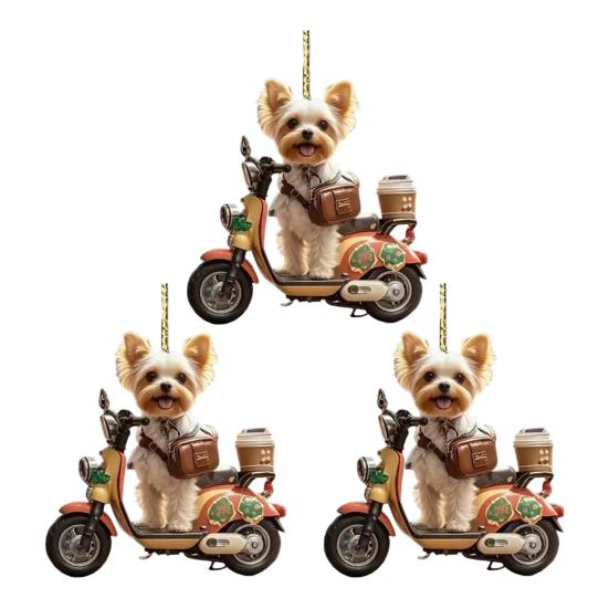 Vánoční dekorace Štěně Jízda na motocyklu Akrylový přívěsek Vánoční stromeček na zavěšení do auta na prázdniny