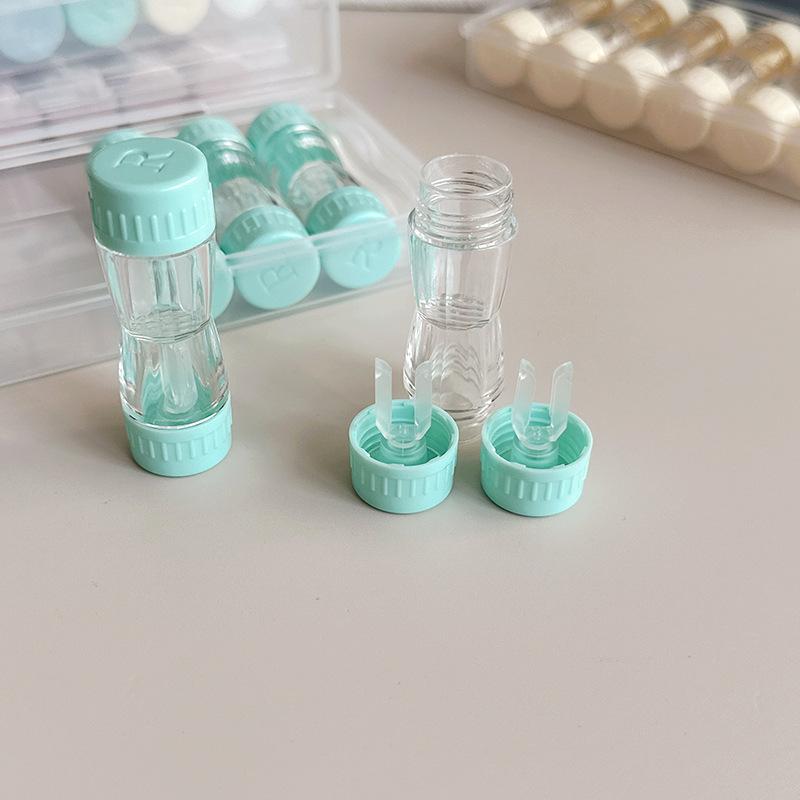 Transparenter Kontaktlinsenbehälter Zylindrischer Hartfarbiger Kontaktlinsenbehälter Begleitbehälter 6er-Set