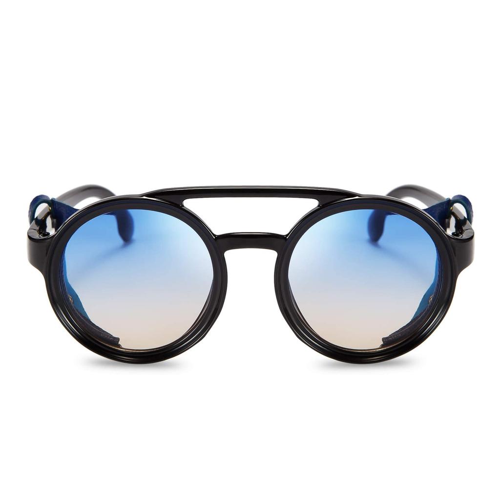 FEISEDY Retro Round Sunglasses Steampunk Vintage Eyewear Light Sunglasses Plastic Frame Leather Wear B2532 Men's Women's