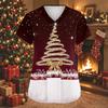 Women's V-Neck Short Sleeve Christmas Print Work Tunic Top with Pockets and Side Slits