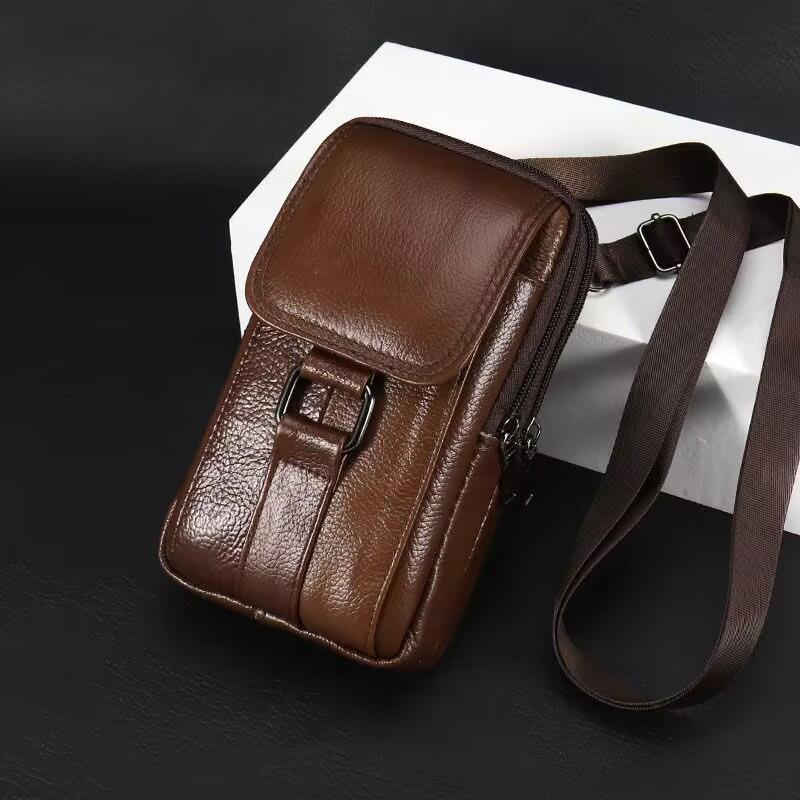 Men's Mobile Phone Waist Bag Outdoor Work Chest Bag PU Cigarette Case Key Chain Wear Belt Backpack Sport Hiking Portable Satchel