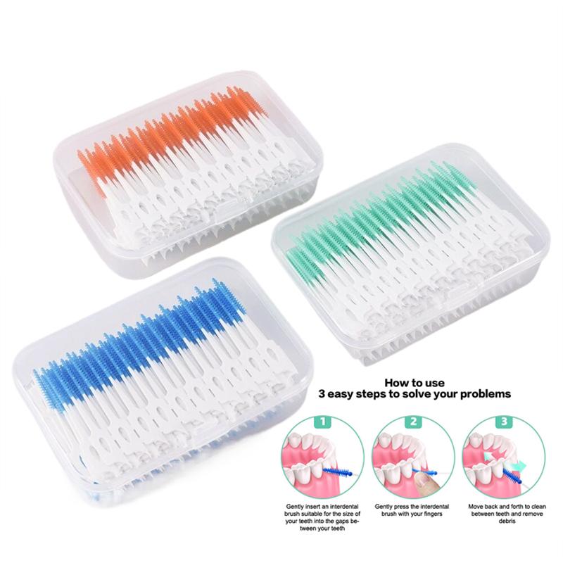 Interdental Silicone Brushes 100/160 Units Dental Toothpicks Brush Between Teeth With Thread Oral Cleaning Tools