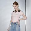 UNIFREE Women's Chic Slim Fit Color Block Lapel T-Shirt