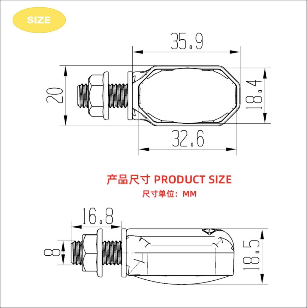Motorcycle High Brightness LED Turn Signal Light Mini Small Oval Selectable IP67 Waterproof Amber Illuminated Cub Super Cub Monkey Gorilla Drag Star