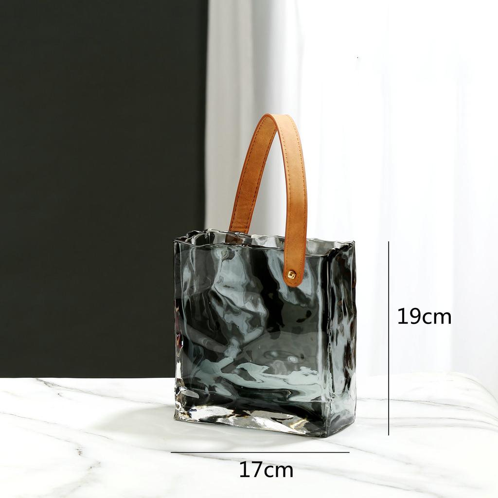 Glass Vase Transparent Tote Bag Shape Wrinkled Irregular Texture Flower Vase Hydroponics Accessories Terrarium Home Decoration