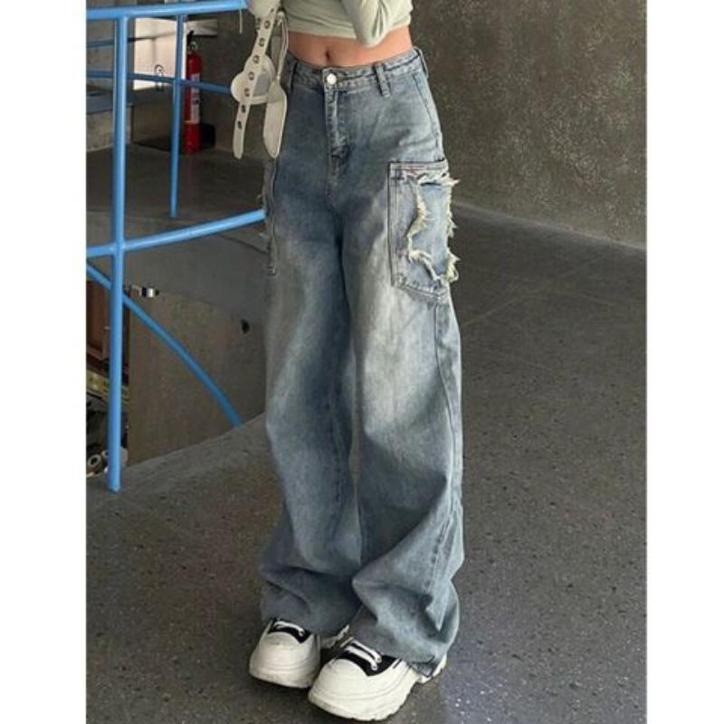 Pantalón Vaquero Baggy Cargo Para Mujer - Estilo Y2K, Tejido Denim Ancho, Con Bolsillos, Cómodo Para Casa O Uso Casual, Lavable Sin Perder Forma
