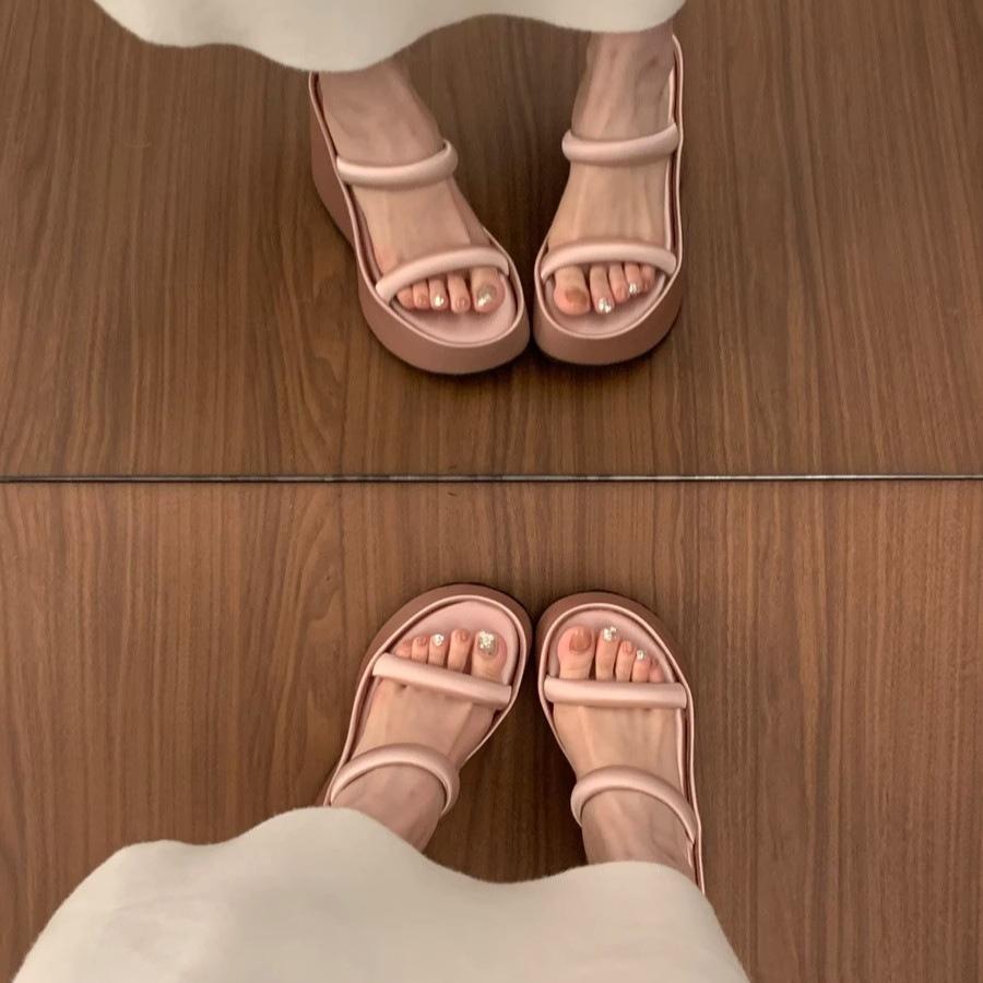 Fashion Summer Women Narrow Satin Ribbon Platform Wedge Heel Slipper Fairy Style Concise Open Toe Ladies Elegant Street Style High Heels