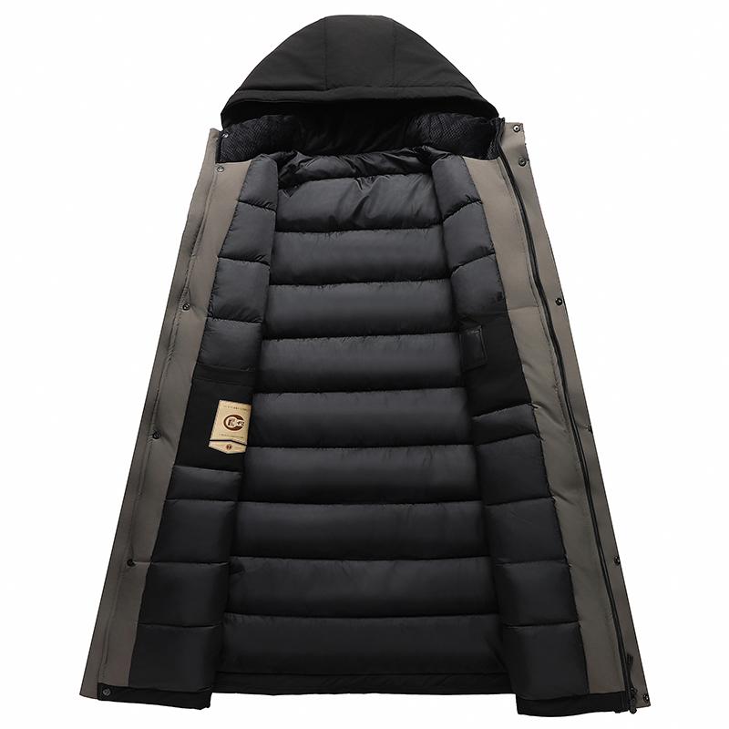 Winter Kapuzenjacke Langer Stil Seidenähnliche Baumwolljacken Herren Verdicken Warme Parkas Trenchcoat Herren