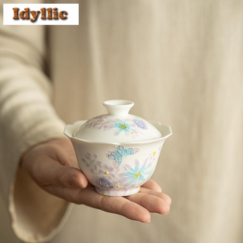 130ml Japanese Arita Ware Hand-painted Gaiwan Creative Tea Tureen Tea Bowl With Lid Kit Tea Making Cover Bowl Cha Supplies Gift