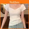 Oversize T Shirt For Women With Square Neck And Embroidery In Pure Color Style For Summer