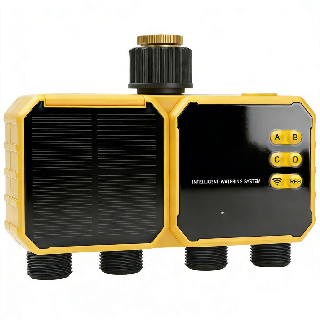 Solar Sprinkler Timer , 4 Zone Programmable Garden Hose Water Timer with Rain Delay, Automatic Irrigation Controller for Lawn Yard Patio Outdoor Plant