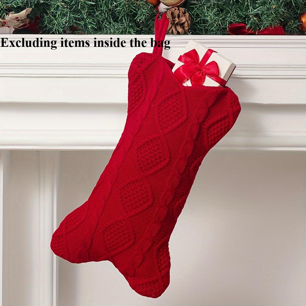 

Knit Christmas Stocking, Bone Shape Dog Stocking, Festive Holiday Decor for Home & Kitchen, Christmas Tree Decoration Gift Bag.