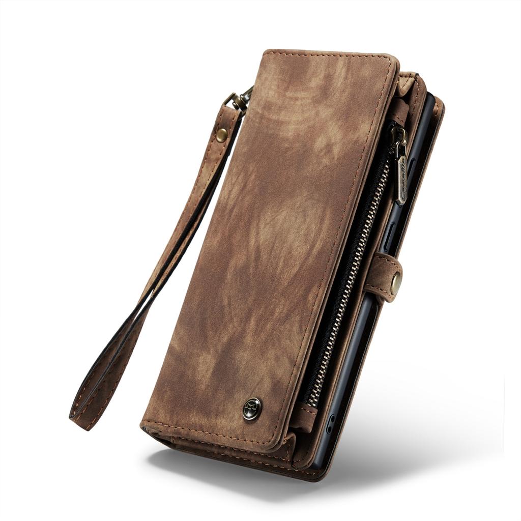 For Samsung Galaxy Case Leather Material with Large Hidden Card Slots and Shockproof Protection, 2-in-1 Design, Zipper Closure