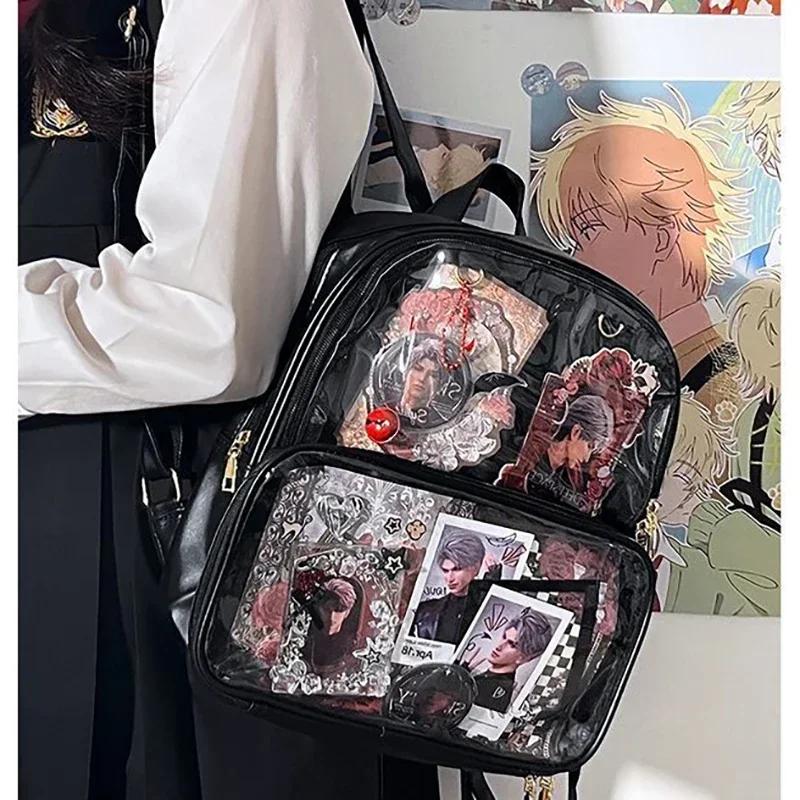 Mochila Trasparente ad Alta Capacità Zaino Y2K Ita Borsa Casual con Zip Giovanile Zaini Base Donna Borse per Donna