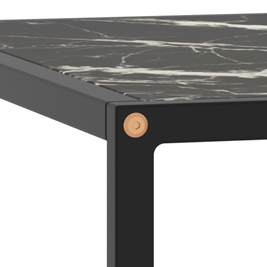 Coffee Table in Black with Black Marble Effect Glass 80 x 80 x 35 cm