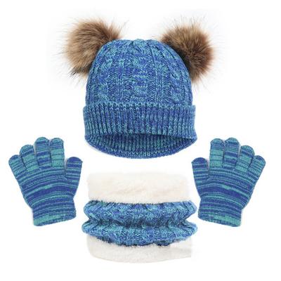 3Pcs/Set Children Hat Scarf Gloves Set Plush Ball Decor Twist Texture Solid Color Knitting Hat Long Scarf Gloves Set