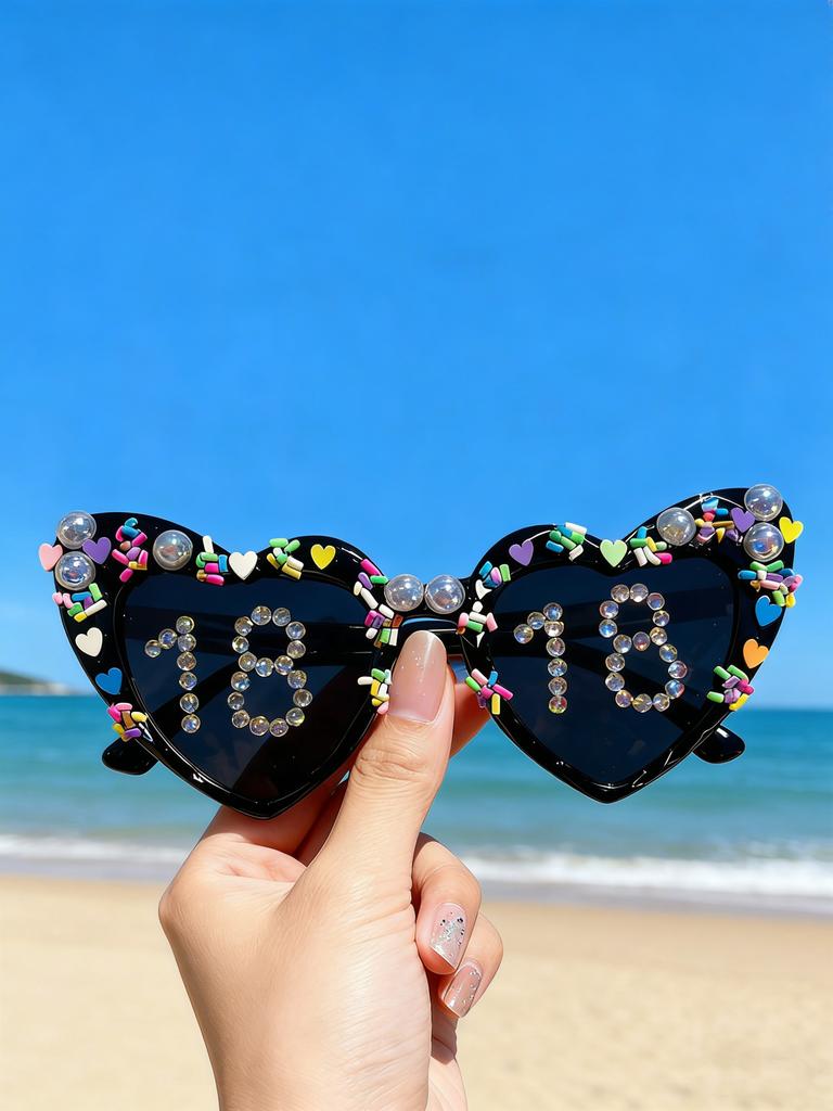2026 Lovely Birthday Gift with Diamond-encrusted and Pasted Sunglasses for Women Cute Sun Glasses Romantic Party Gift KJ186