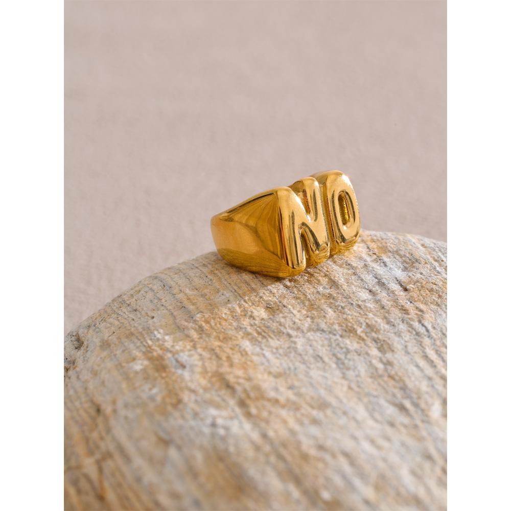Eetit Size:678 High Quality Stainless Steel Metal ”ON“ Letter Cast Ring 18K Golden Plated Texture Popular Daily Finger Jewelry