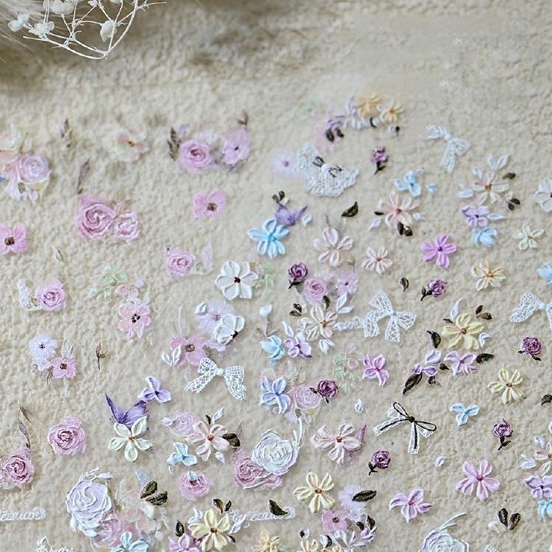 1Pcs 5D Embossed Flowers Nail Stickers Petals Nail Charms Art Decoration Self Adhesive Decal Nail Art Accessories