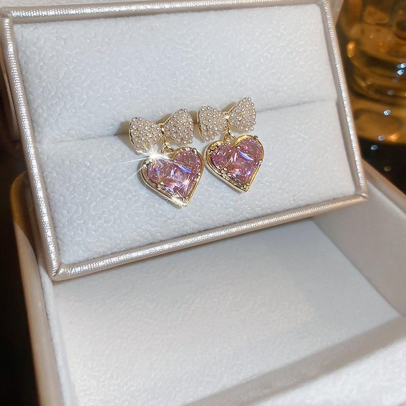 French Court Style Silver Needle Zircon Rectangular Earrings Exquisite Light Luxury High-end Stud Earrings Exaggerated Earrings Women