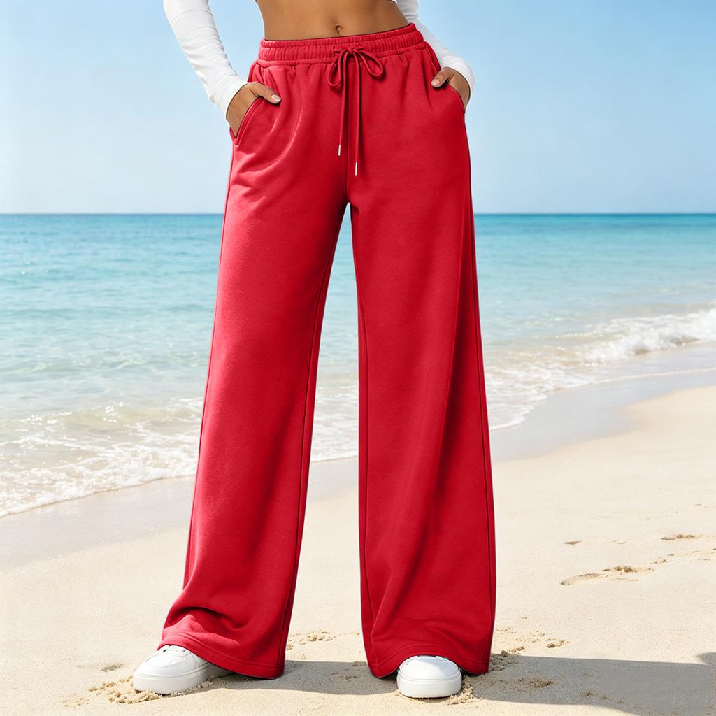 Women's Color Loose Fit Straight Leg Pants with Pockets Casual