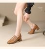 Sheepskin Women's Shoes Autumn New Style Square Head Coarse Custom Shoes Women's Middle Heel Commuting British Leather Shoes Le Fu Shoes Women