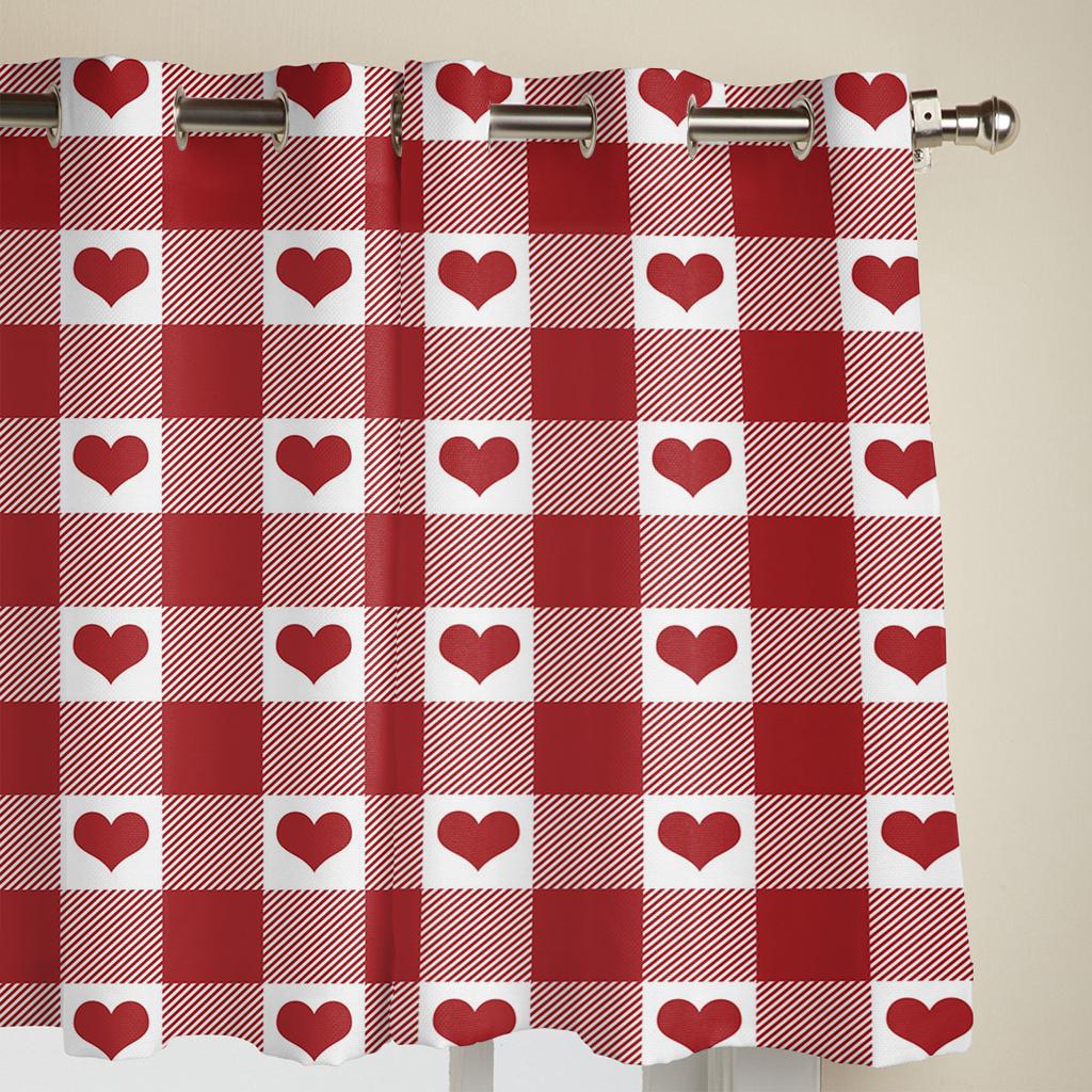 Rotes Herz Karo Fenstervorhänge Schlafzimmer Küche Vorhänge Paneelvorhänge für Wohnzimmer Weihnachten Heimdeko
