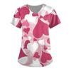 Women Valentines Day Ladies Nurse Uniform Love Print Gradient Short Sleeve Pocket Work Shirt Tunics Carer Medical Nursing Blouse