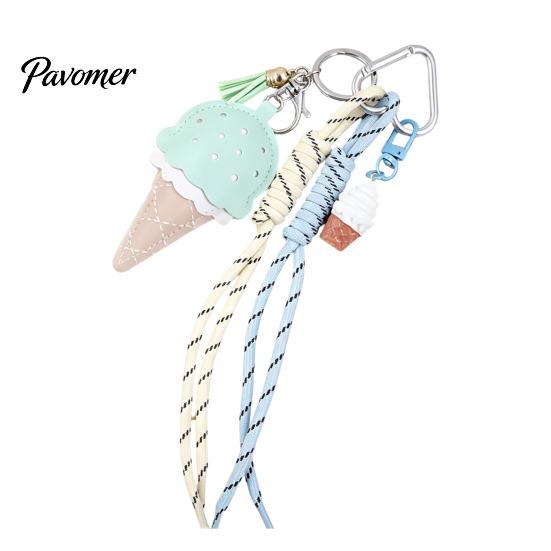 Lollipop Ornaments Faux Leather Ice Cream Pendant, Hanging Decoration Portable Keychain Charms with Braided Rope, Handbag Backpack Purse Bag