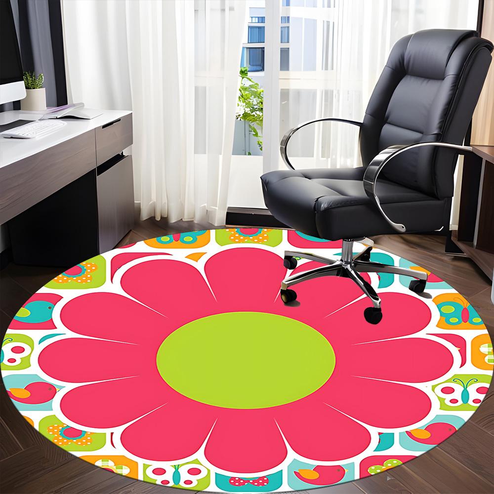 1pc Flower Pattern Chair Carpet for Office, Round Non Slip Durable Large Size Office Carpet, Suitable for Office