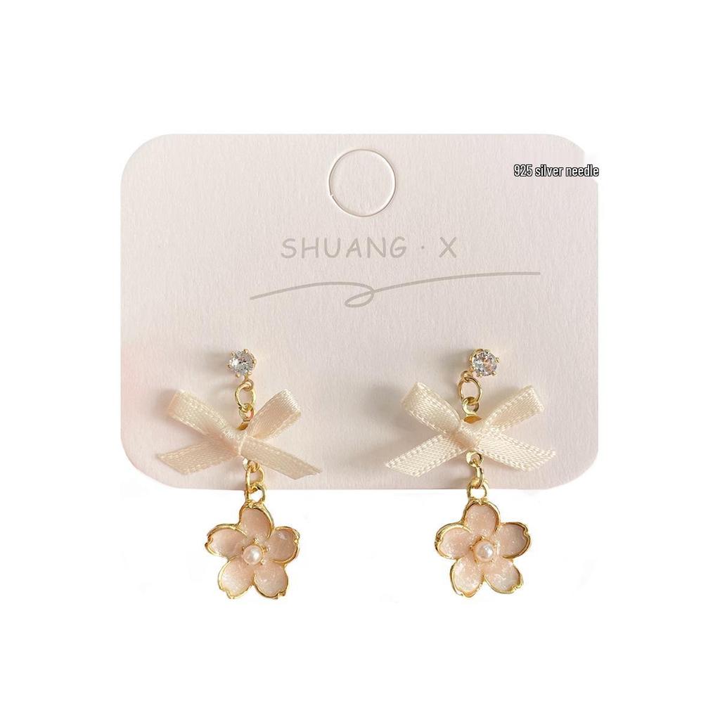 Exquisite Summer Cherry Blossom Pink Flower Earrings - Three-Dimensional, Light Luxury Design