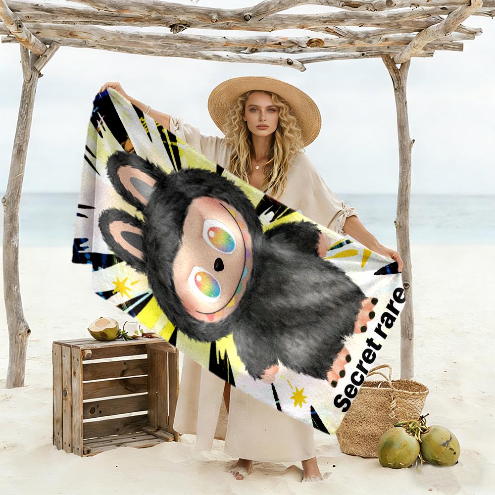 Labubu Beach Towel Quick-Dry Soft Microfiber Comfortable Lightweight Perfect for Traveling Yoga Camping and Swimming