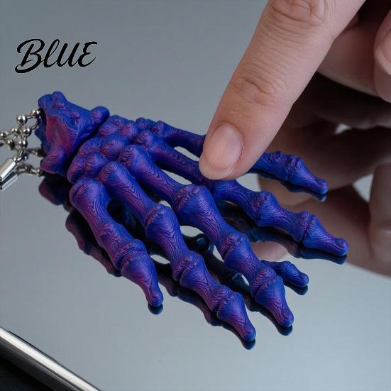 Skeleton Hand Charm Keychain with Hanging Chain 3D Printed Ornament Movable Keychain Joint Design Skull Palm Stress Relief Toy for Halloween