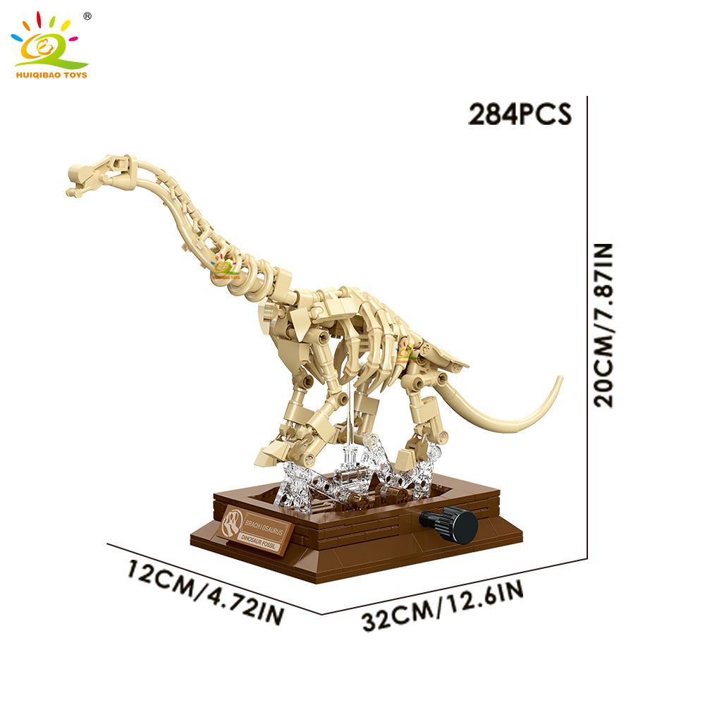 HUIQIBAO Dinosaurierskelett Fossil Modell Bausteine Triceratops Velociraptor Dino Jurassic Serie Steine für Kinder Spielzeug