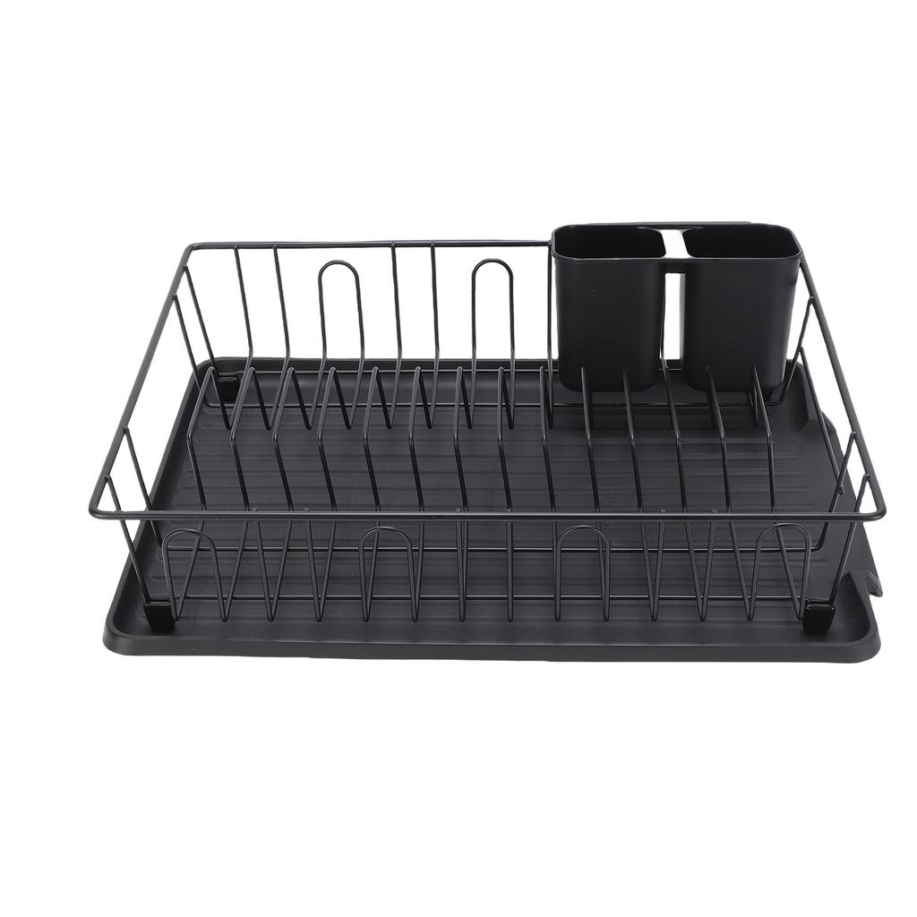 Dish Drying Rack Space Saving Metal Dish Drainer with Drainboard Utensil Holder for Kitchen Chopsticks Cups Bowls