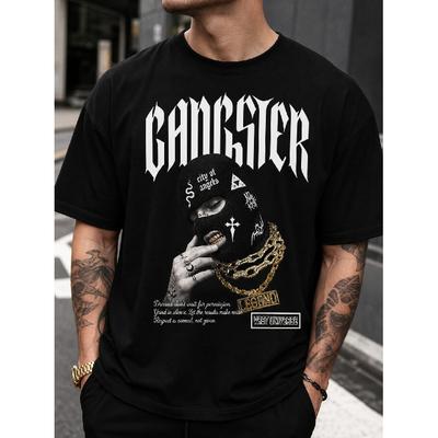 Pánské Gangsterské Streetwear Tričko: Výrazná gotická grafika, Krátký rukáv, Kulatý výstřih, Měkká bavlna, Padne milovníkům městské módy