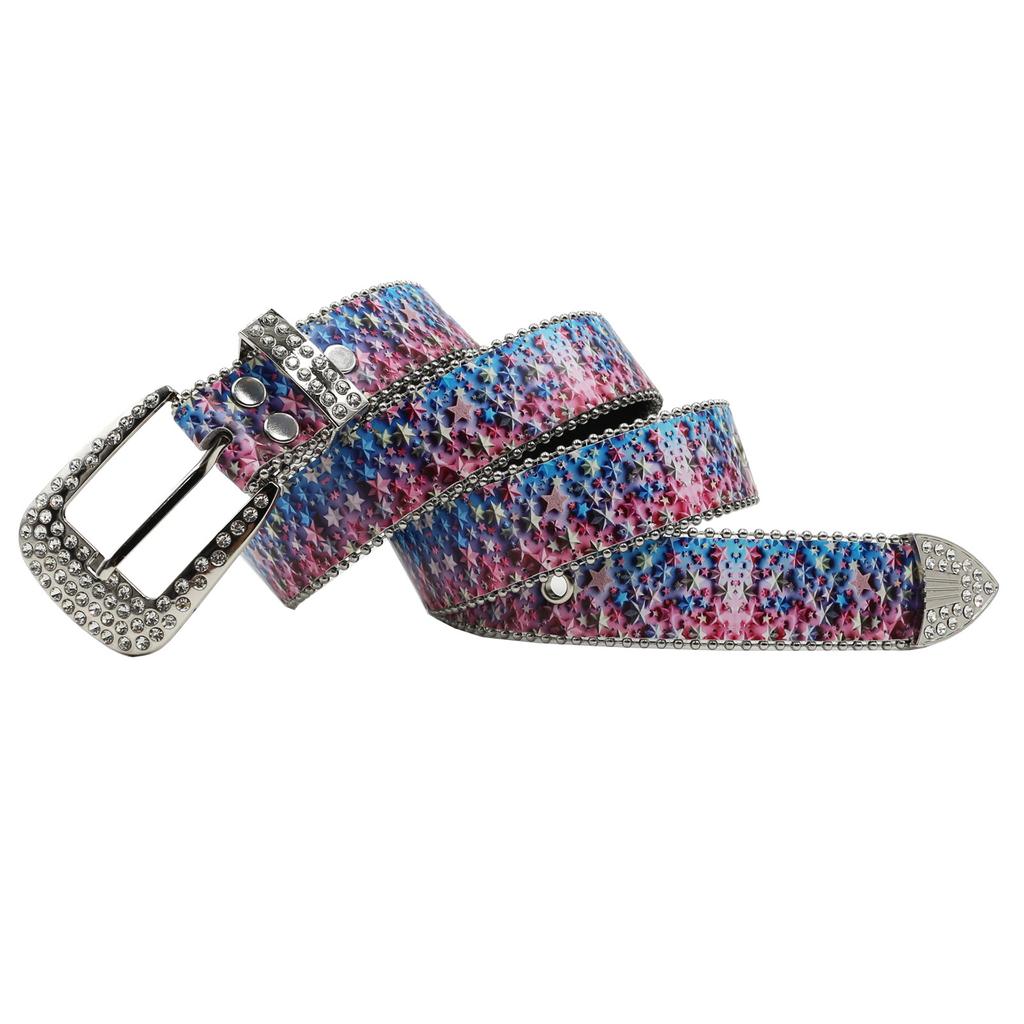 Rhinestone Belt Printed Belt Fashionable Versatile Punk Hip-hop Style Colorful Stars Versatile Trousers Belt
