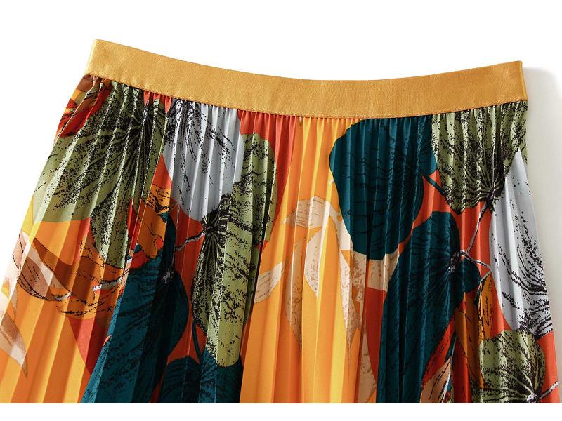 2026 Retro Floral Women's Pleated Long Skirt - Spring/Summer Flowing Hem Dress (D9908)