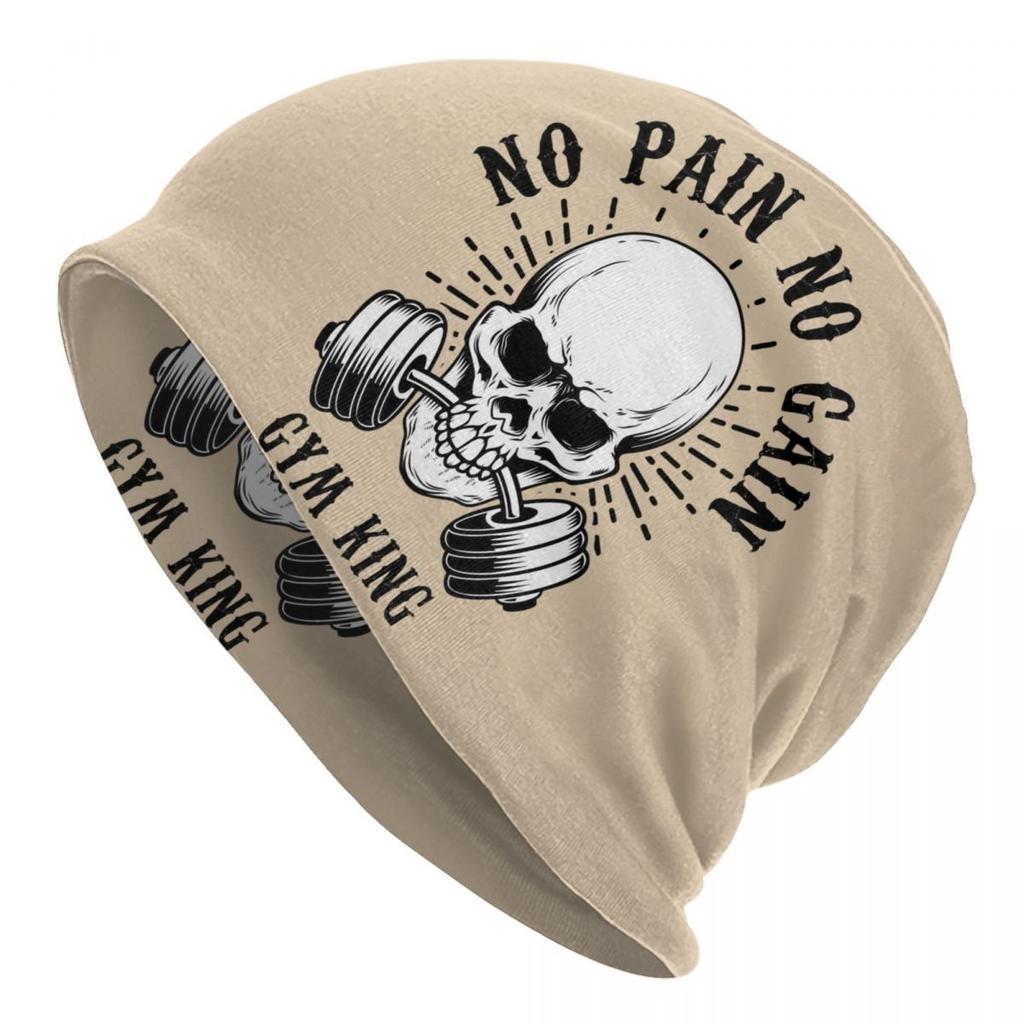 Custom No Pain No Gain Skullies Beanies Caps Unisex Winter Warm Knitted Hat Hip Hop Bodybuilding Fitness Gym Bonnet Hats Cap