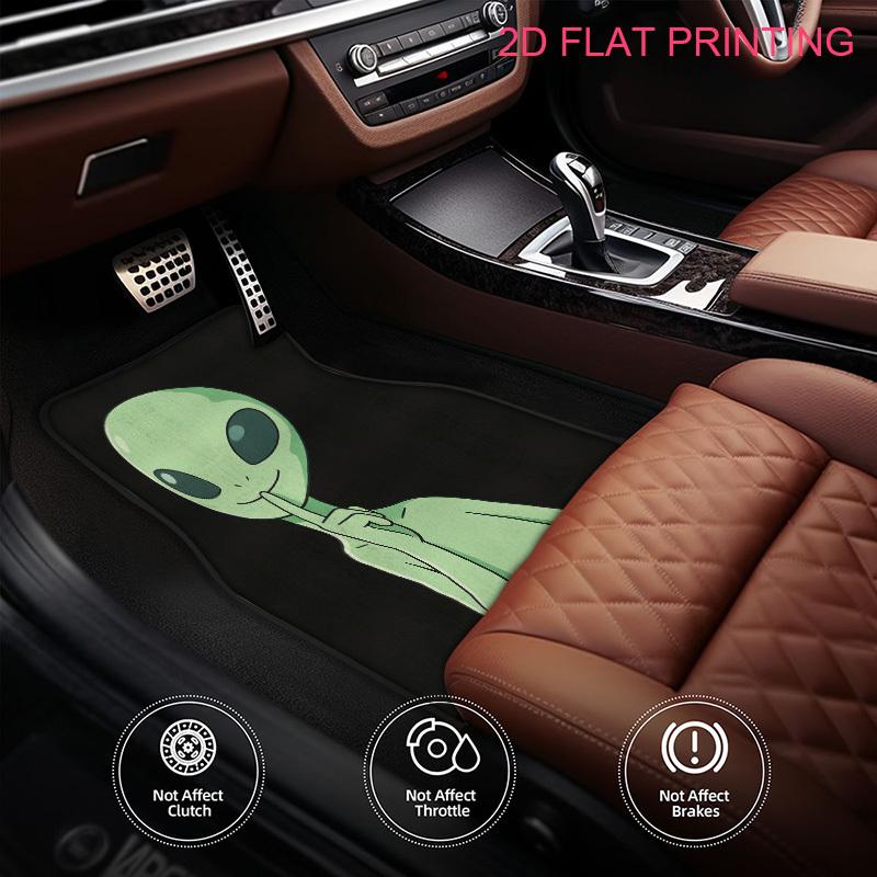 4pcs Alien-Themed Car Floor Mats Stylish Printed Design Perfect For Summer Road Trips And Everyday Driving Use