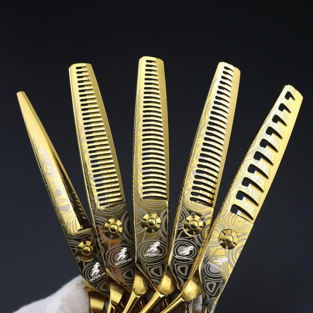 6.0 Inch Gold Pattern Flat Cut Tooth Scissors Hair Scissors Hair Scissors
